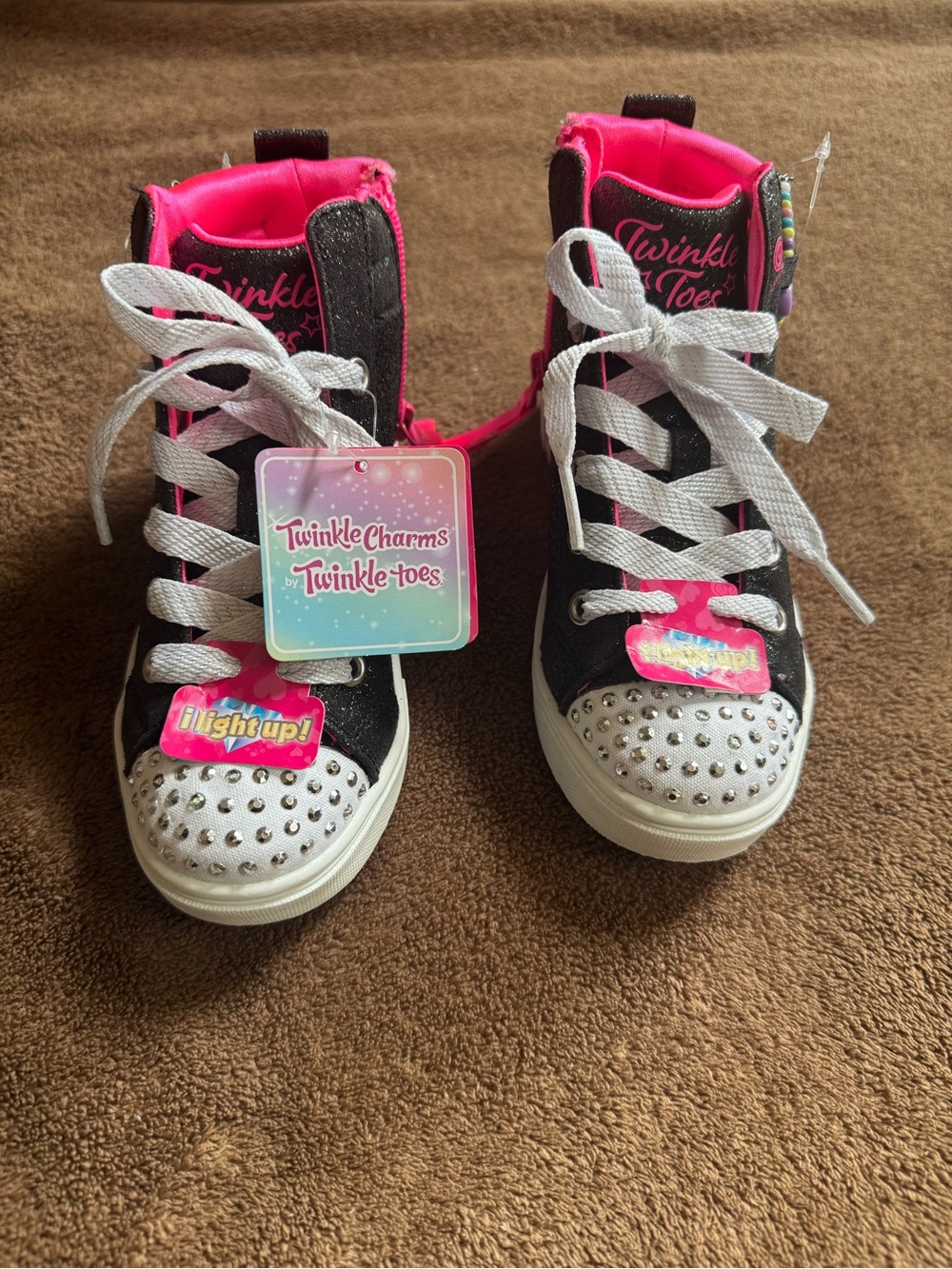 Skechers Kids High-Top Sneakers in Black & Hot Pink with Rhinestones